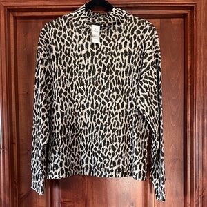 LOFT Animal Print Knit Top in Black and Cream